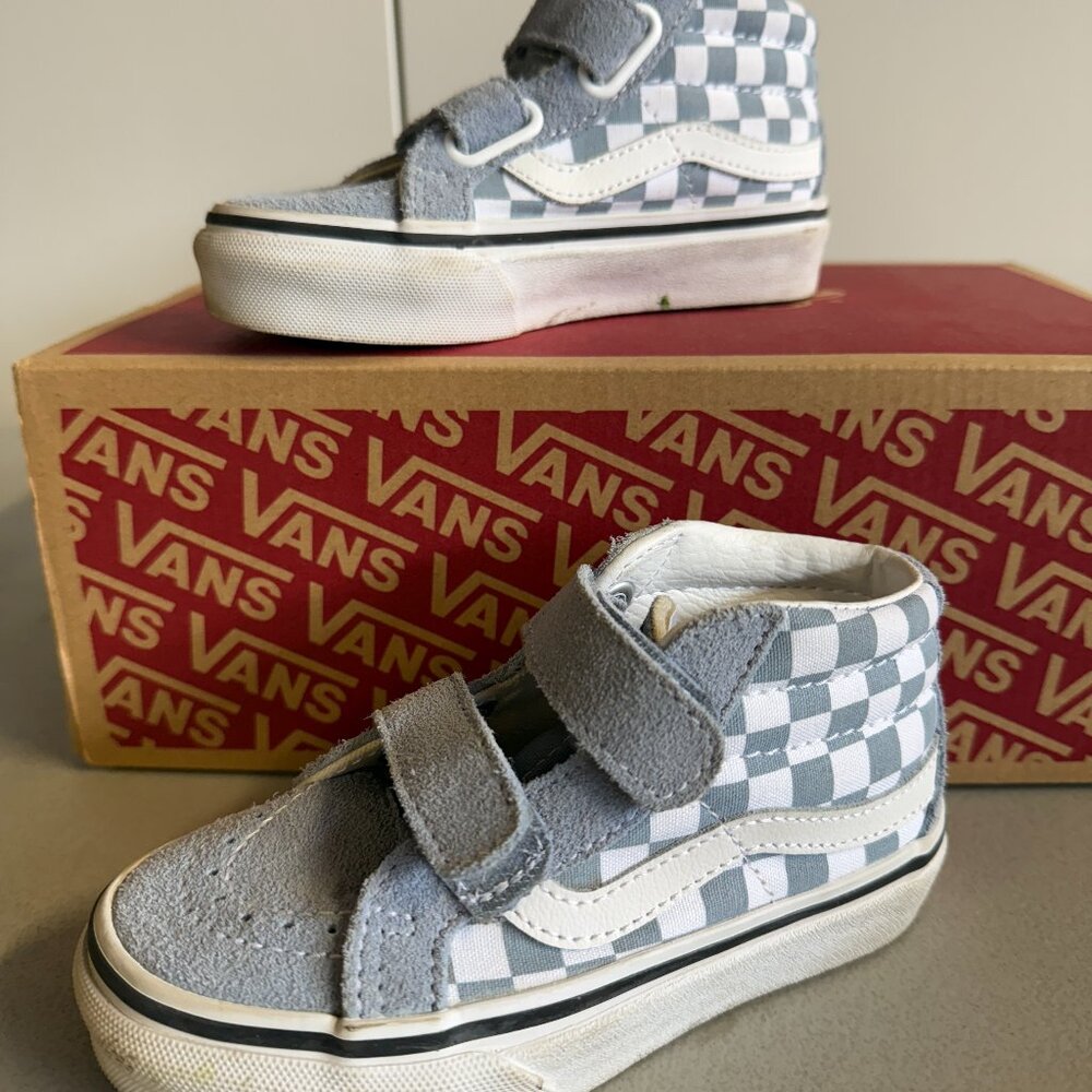 Vans Sk8-Mid Shoes - Kids Size 10.5 - Light Blue Checkered Sneakers